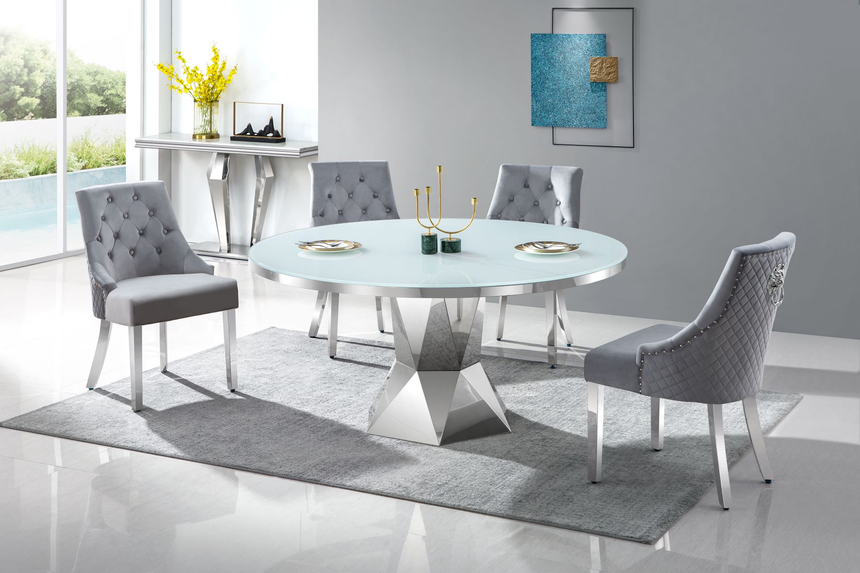 Majestic 60" Round White Glass Top Dining Table